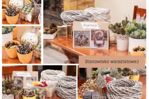 Widok stołu warsztatowego przy którym robiono wieńce świąteczne