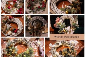 Wieńce świąteczne wykonane przez uczestników wydarzenia