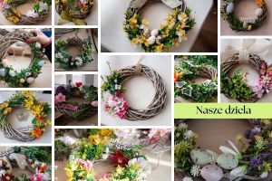 Wieńce wielkanocne wykonane przez uczestniczki oraz uczestników Warsztatów Terapii Zajęciowej